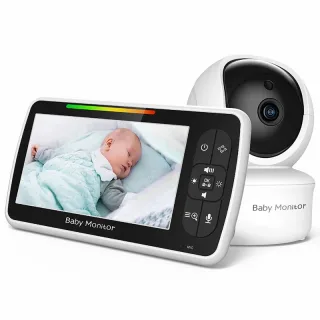 SM650 5-inch LCD Screen Wireless Baby Monitor with Video Camera Night Vision Two Way Audio Temperature Sensor Lullabies