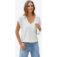 Imily Bela T-Shirt Damen Cropped Tiefer V-Ausschnitt Kurzarm Sommer Casual Basic (Packung, 1-tlg., 1per-Pack) mit Fledermausärmel Locker