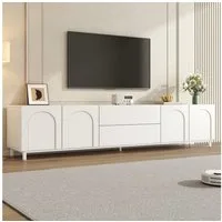Merax Lowboard mit 4 Türen, 2 Schubladen & Stahlrohr-Füßen (180 L x 40 B x 48 H cm, 1 St., Wohnzimmerschrank Fernsehtisch), TV-Schrank mit bogenförmigem Türdesign, Kabeldurchführung und Stauraum