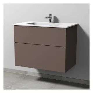 Sanipa 3way Keramik-Set Design Keramik-Waschtisch und Unterbau mit 2 Auszügen, Taupe-Matt SP4801T