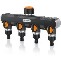 Brandson 4-Wege Verteiler 4-fach Schlauchverteiler, Gartenschlauch Wasserverteiler, 3/4 1/2 Zoll, (1-tlg), Regulierbarer Wasserhahn Schlauch Verteiler für Gartenbewässerung