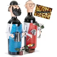 BRUBAKER Weinflaschenhalter Gärtner Paar Flaschenhalter, (Gärtnerei Dekoration für Schrebergarten und Garten, inklusive Grußkarte), Weinhalter Metall Skulptur, Wein Geschenk