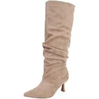 Ital-Design Hochfront Stiefel mit Blockabsatz und Raffung Stiefel (90851711) Pfennig-/Stilettoabsatz Stiefel in Hellbraun