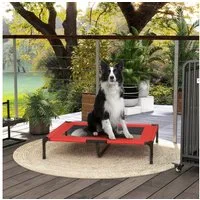 PawHut Tierbett Erhöhtes Hundebett, Atmungsaktiv Haustierbett, Texteline-Netz, für große Hunde, Camping, Oxford, Rot
