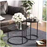 Vicco Couchtisch Ottawa, Schwarzer Marmor, 55 x 55 cm 2 Teile (2-St)