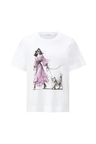 Rich & Royal - Easy Fit T-Shirt Woman and Cat white - Gr. - S