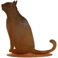Rostikal Gartenfigur Katze Edelrostfigur 35×33 cm – Metall-Deko wetterfest auf Bodenplatte, (1 St), Große Metallkatze mit Edelrost-Patina – ideal für Garten & Balkon