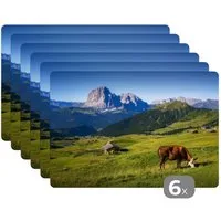 MuchoWow Platzset Kuh - Berg - Alpen, (6-St), Platzsets, Tischset, Abwaschbar, Tischsets, Platzdeckchen