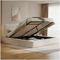 BlingBin Polsterbett Doppelbett Jugendbett (1-tlg., mit Lattenrost,gepolstertes Kopfteil), 180x200cm,Beige,Chenille
