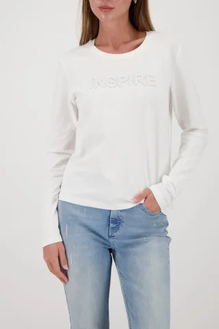 monari - Langarmshirt mit Schmuckschrift off-white - Gr. - 38