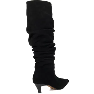 Dune Saunders Leder Damen Schwarze Stiefeletten mit Absatz bis zum Knie