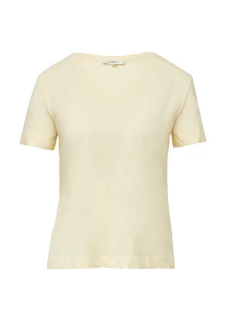 s.Oliver Red Label - T-Shirt aus Flammgarn mit V-Ausschnitt gelb - Gr. - 36