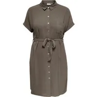 ONLY CARMAKOMA Hemdblusenkleid CARMETTA S/S V-NECK SH DRESS WVN NOOS Sommerkleid mit Kurzarm, Taillen-Bindegürtel, normaler Fit