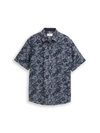 Tom Tailor - Regular Fit Kurzarmhemd mit Muster navy palm hibiscus design - Gr. - M