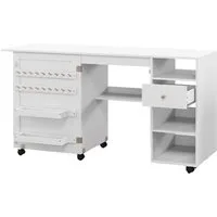 COSTWAY Schreibtisch, 2 in 1 Nähschrank klappbar, mit Ablage, auf Rollen