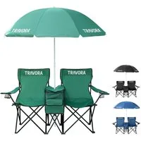 MOVAN Campingstuhl 2er Partner Anglerstuhl Campingstuhl mit Sonnenschirm und Kühlfach