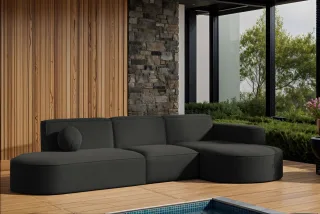 Garten Ecksofa SUNDAY in wetterfester Stoff ART-N Anthrazit Ottomane Rechts