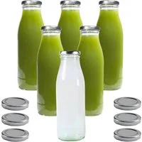 mikken Trinkflasche 6er Set Milchflaschen 500 ml mit Schraubdeckel plus 6 Erssatzdeckel, Fassungsvermögen: 0,5 Liter