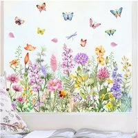 Agger Fensterfolie Garten Blumen Fenster Aufkleber Mohnblume Schmetterling