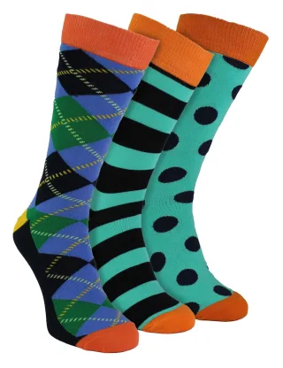 HS von Happy Socks - Herren 3er Pack Spaßige Modische Socken - Argyle (Blau)