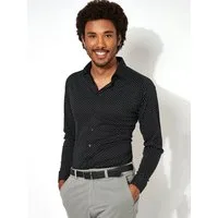 DESOTO Langarmhemd Jerseyhemd Casual Kent langarm Flexibler Stretch, mit Minimal Print, Kentkragen