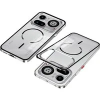 Wigento Handyhülle Metall Snap Rahmen für Nothing Phone 4a Pro Magnetisches Matt Silber 6,83 Zoll, Magnetisch, Snap Buckle