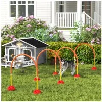 PawHut Agility-Hürde Agility-Ausrüstung Hundetraining verstellbarer Breite Blau+Orange, Kunststoff, Agility Set (4-tlg) für Hundetraining, Spiele, Training, Orange+Gelb