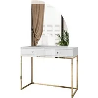 ALLHOUSE24 Schminktisch BUENO MOND Metallgestell Gold Kosmetiktisch Halbmond Spiegel Led (1x Konsolentisch, 1x Spiegel mit LED Beleuchtung), Breite 100 cm