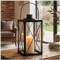 Levandeo® Kerzenlaterne, Deko Laterne Schwarz Metall Windlicht H30cm Glas Industrial