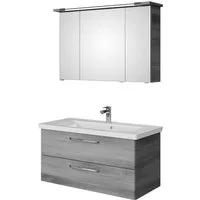 Saphir Badmöbel-Set Trentino 2-tlg Mineralmarmor-Waschtisch, Spiegelschrank mit LED-Profil, (3-St), Badmöbel-Set 110cm breit, inkl. Türdämpfer, 3 Türen, 2 Auszügen