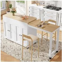 i@home Kücheninsel Ausziehbarer Bartisch, (118–180cm, mit elegantem konkavem Türdesign), Platzsparende bewegliche Kücheninsel mit ausziehbarer Arbeitsfläche
