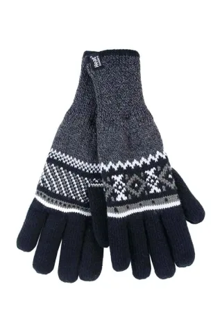 Gestreifte Herren Nordic Fairisle Zig Zag gestrickt Fleece gefüttert warme Handschuhe