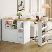 Flieks Bartisch 360° drehbar Stehtisch mit Mehrzweckschrank (Set, 2-St., mit 2 Schubladen, Türen und offene Regalen), schwenkbar Esstisch inkl. Kommode mit Stauraum Weiß
