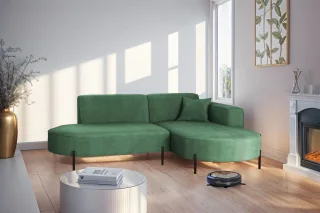 Ecksofa Designersofa VALENCIA XS in Stoff Noel Grün Ottomane Rechts