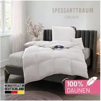 SPESSARTTRAUM Daunenbettdecke Exklusiv, Bettdecken für Sommer und Winter, Decke, Füllung: 100% Daunen, Klasse 1, Downpass zertifiziert, Bezug: 100% Baumwolle, Made in Green, Hausstauballergiker geeignet, 5 Wärmeklassen & 8 Größen, Bestseller