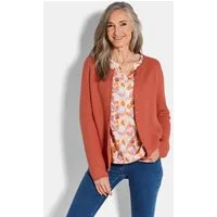 GOLDNER Strickjacke Kurzgröße: Cardigan aus Baumwolle, Rundhals Feinstrickjacke in raffinierter Piqué-Optik mit Rundhals, Knopfleiste