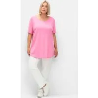 Sheego T-Shirt Longshirt Kurzarm mit abgerundetem Saum