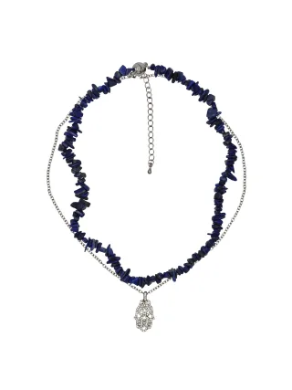 Steuer Modeschmuck Collier Set Lapislazuli-Splitterkette und Kette mit Anhänger