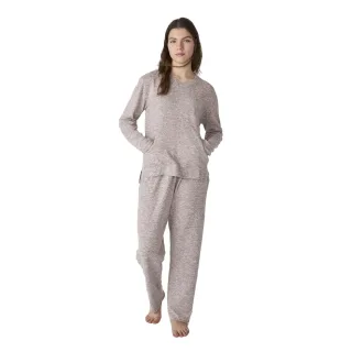 JJB5 Damen Schlafanzug mit langen Ärmeln und weichem Strickmuster