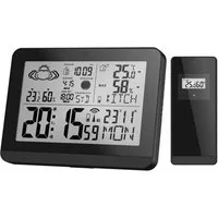Miraval Moderne Design Funk-Wetterstation Funkwetterstation (Außensensor, mit Aussensensor bennenbar Mondphase Sonnenaufgang 2 Alarme Hygrometer)