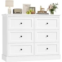 Homfa Kommode, Weiß Sideboard mit 6 Schubladen Schlafzimmer, Wohnzimmer 108x87x40cm