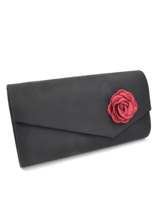 Steuer Modeschmuck Abendtasche Satin-Optik schwarz mit roter Blüte
