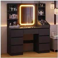HOMALL Schminktisch Eingebaute LED-Beleuchtung, einstellbare Helligkeit, mit 7 Schubladen (GroBe 110*40*139cm Bestes Geschenk fur Ehefrau/Tochter)
