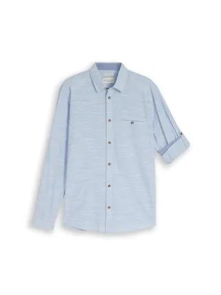 Tom Tailor - Regular Fit Hemd mit Turn-Up-Funktion blue petrol structure - Gr. - S