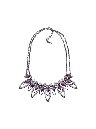 Steuer Modeschmuck Kette Metall Glasstein dunkellila 53cm