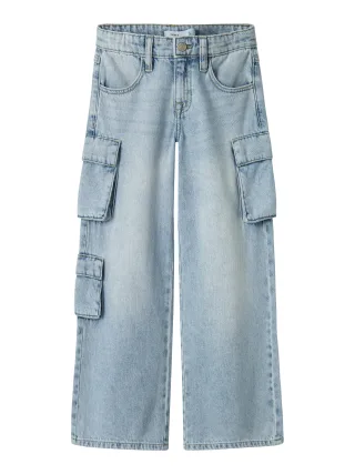 NAME IT - NKFBELLA WIDE CARGO JEANS 8772-BE NOOS Light Blue Bleached Denim - Gr. - 152