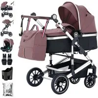 Daliya® Kombi-Kinderwagen NEOMOVE 3in1 Kinderwagen mit i-Size Babyschale & Buggy, (Reise-Set, 10-tlg), Kinderwagen mit i-Size Babyschale, Alu-Rahmen, Großer Einkaufskorb