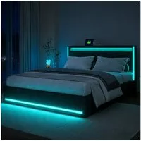 Furnishings Home Polsterbett LED Doppelbett Stauraumbett mit Kopfteil und 4 Schubladen (Leinenmaterial Polsterbett mit RGB Beleuchtung), mit Lattenrost und Ladefunktion, mit Komforthöhe, Leises Design Bett