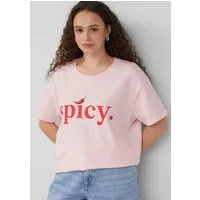 QS Kurzarmshirt T-Shirt Baumwollshirt mit überschnittener Schulter und Frontprint