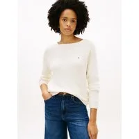 Tommy Hilfiger Strickpullover CO CARDI FINE GG LS BOAT-NK SWT mit Raglanärmel, Logostickerei